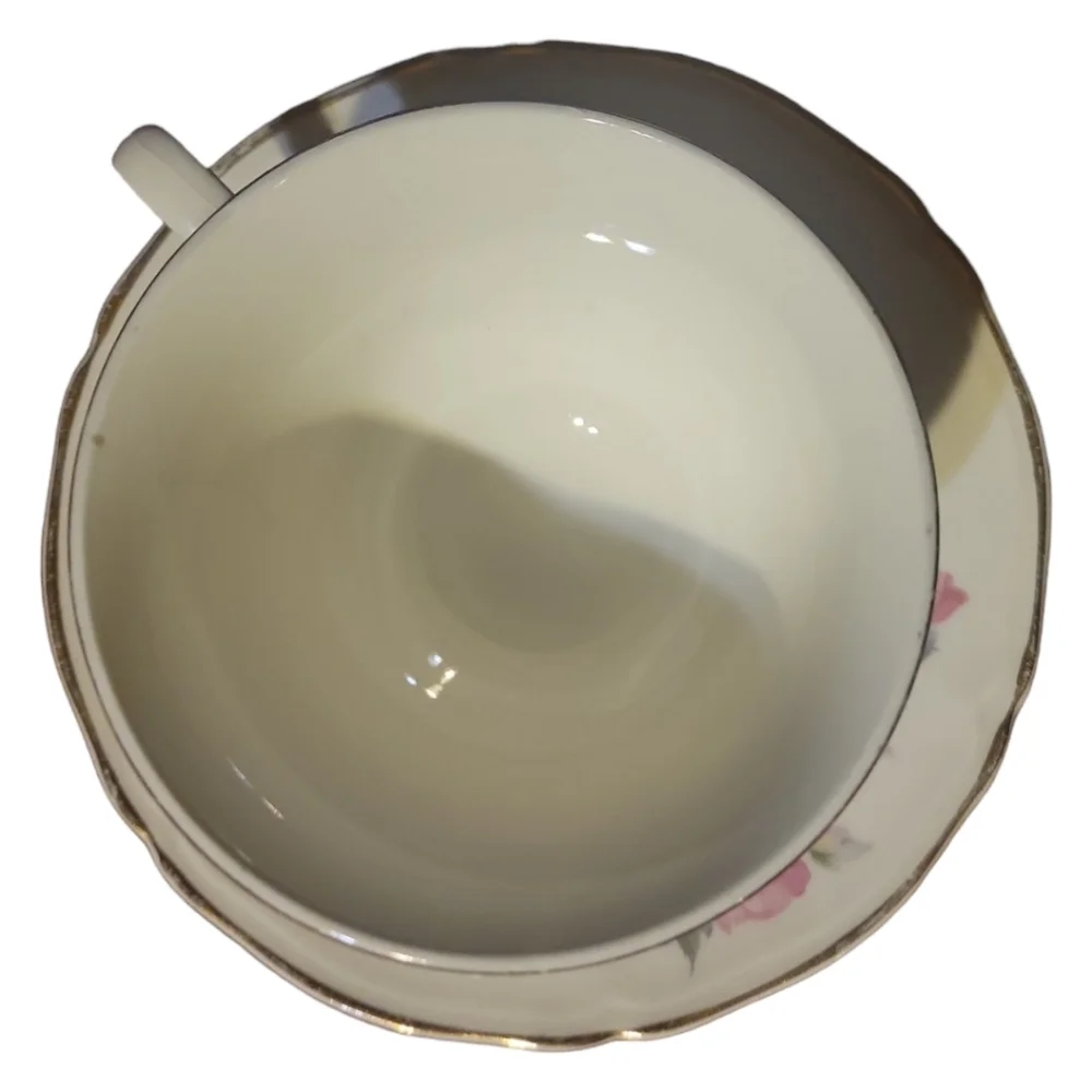 Vtg 40's Tea Coffee Cup Saucer Plate Edwin Knowles Peony Rose Pink Gold Trim
